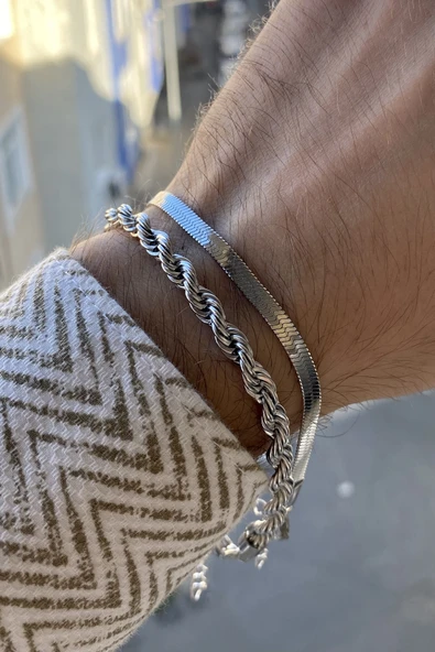 Erkek çelik bileklik 2 li set özel lüks zincir renk atmaz kararmaz solmaz ürün görseli 1