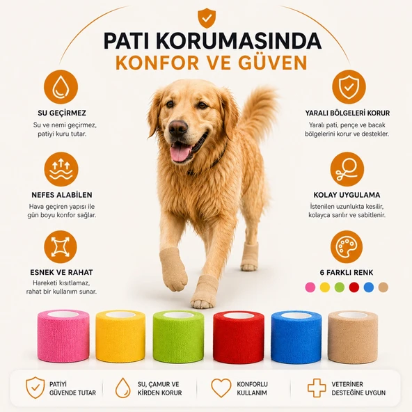 Kedi ve Köpek Pati Bandajı - Su Geçirmez - Kendinden Yapışkanlı - 6 Renk ürün görseli 1