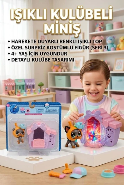 Minişler Pet Shop Sevimli Meyve Kostümlü Miniş Figür ve Köpek Kulübesi Işıklı Paket Oyuncak ürün görseli 1