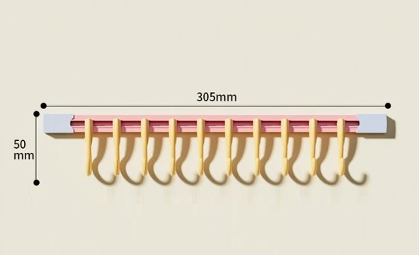 10 Kancalı Raylı Mutfak ve Banyo Düzenleyici Askı 30 cm ürün görseli 1