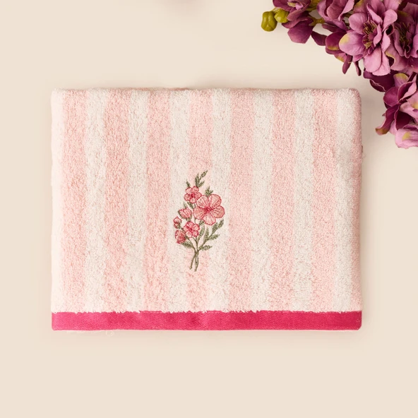 Soft Vari Yüz Havlusu - Ekru / Pembe - 50x80 cm ürün görseli 1