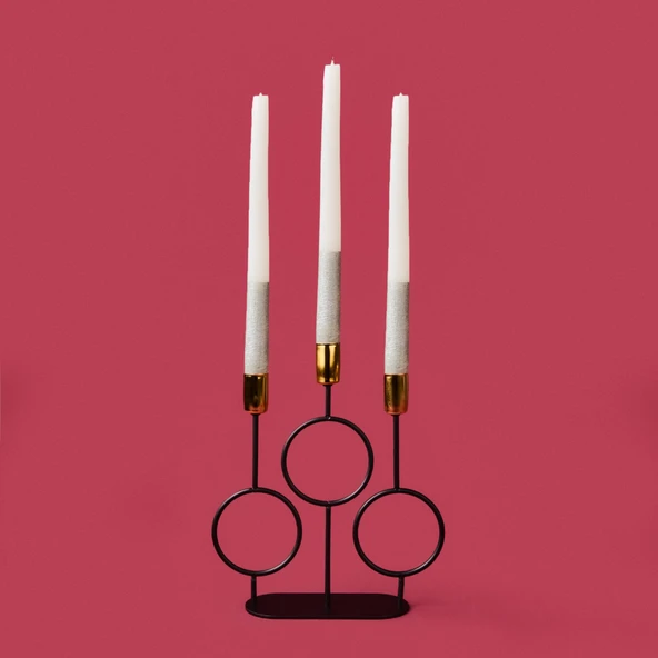 Deco Cerchio Şamdan - Siyah / Gold - 26 cm - Resim 2