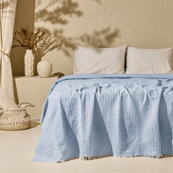 Soft Milva Çift Kişilik Çok Amaçlı Örtü - Mavi - 200x230 cm ürün görseli 1