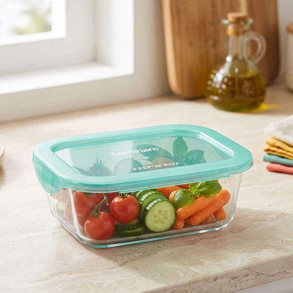 Keep'n Box Active Kilitli Kapak Saklama Kabı - Şeffaf / Turkuaz - 380 ml ürün görseli 1