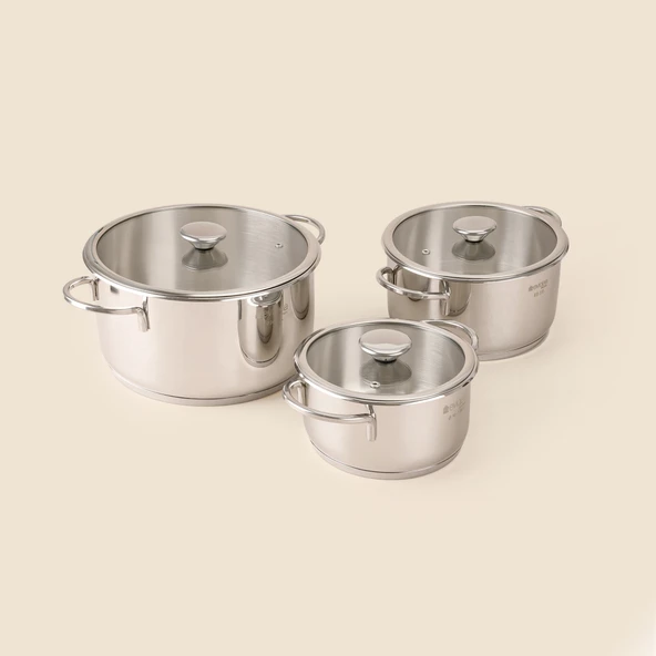Kitchen Pure Steel 6 Parça Çelik Tencere Seti - Resim 2