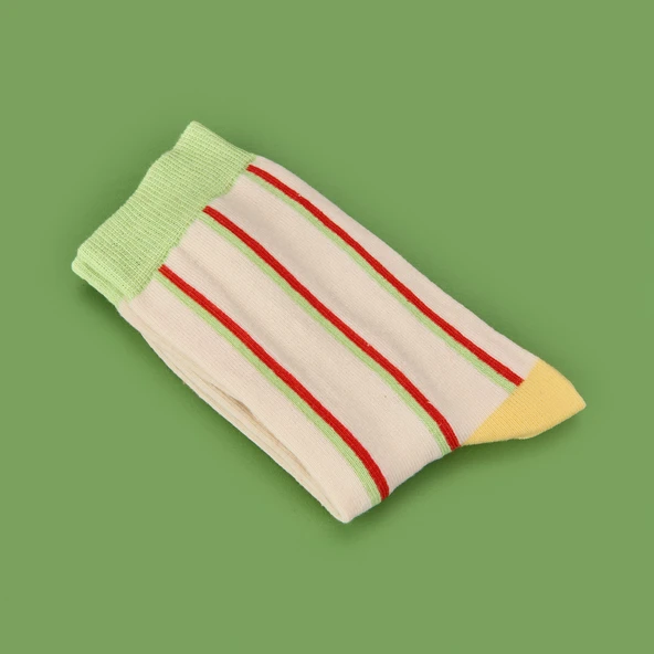 Soft Çizgili Çorap - Ekru - Resim 2
