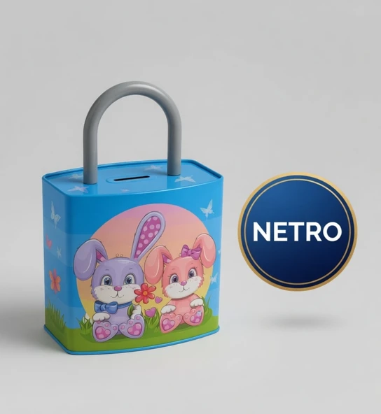 KİLİT Şeklinde Dev Boy Kumbara  26x17 Cm Hediyelik Metal Kumbara KAPAKLI kolay açılabilir  model 2 li tavşan ürün görseli 1