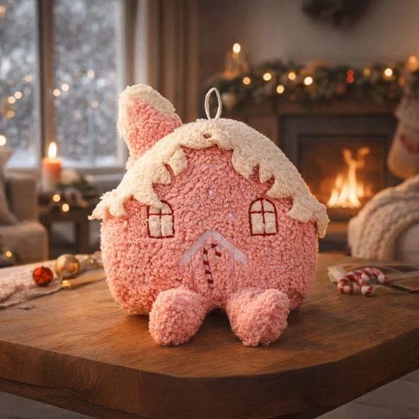 Soft Sevimli Ev Figürlü Yastık - Pembe - 19x22 cm ürün görseli 1