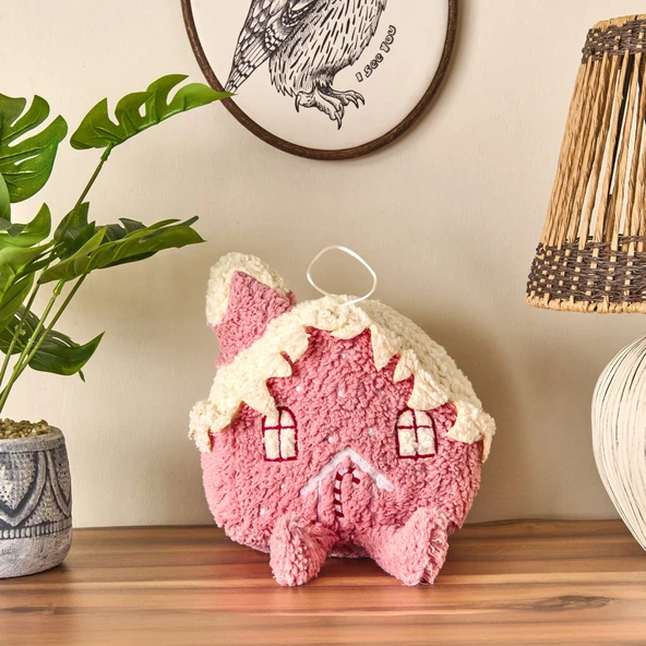 Soft Sevimli Ev Figürlü Yastık - Pembe - 19x22 cm - Resim 2