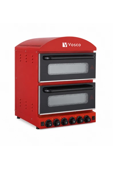 Vosco Çift Katlı Elektrikli Pizza Fırını - Taş Tabanlı Profesyonel Kırmızı Pizza Fırını ürün görseli 1