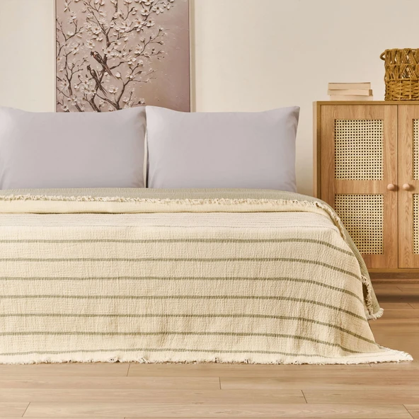 Soft Serena Çift Kişilik Yatak Örtüsü - Ekru / Haki - 230x250 cm ürün görseli 1