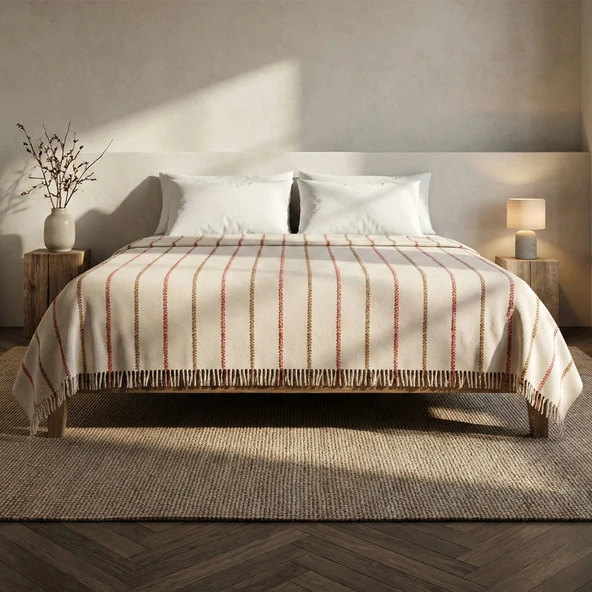 Soft Elvia Pamuklu Çift Kişilik Battaniye - Krem - 200x220 cm ürün görseli 1