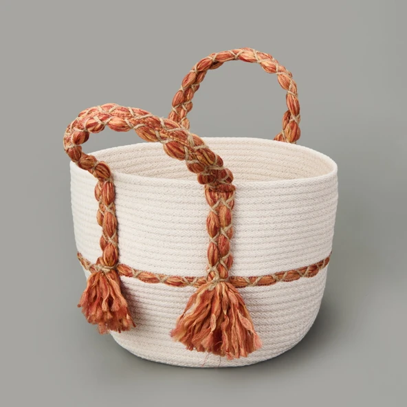 Living Urban Delight Dekoratif Sepet - Krem / Turuncu - 25x21 cm ürün görseli 1