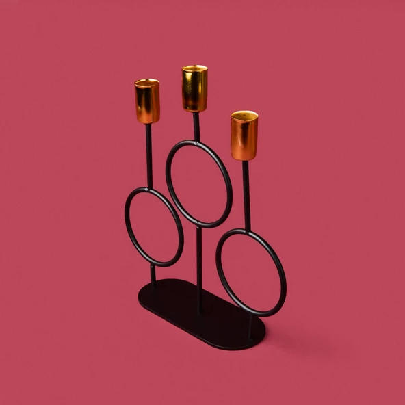 Deco Cerchio Şamdan - Siyah / Gold - 26 cm - Resim 3