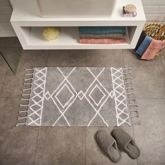 Soft Tufting Çiçekli Banyo Paspası - Gri - 60x90 cm ürün görseli 1