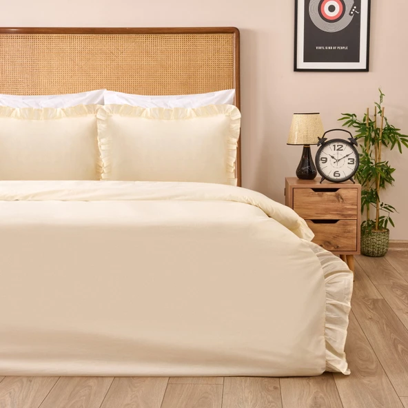 Soft Fırfırlı Çift Kişilik Nevresim Takımı - Bej ürün görseli 1