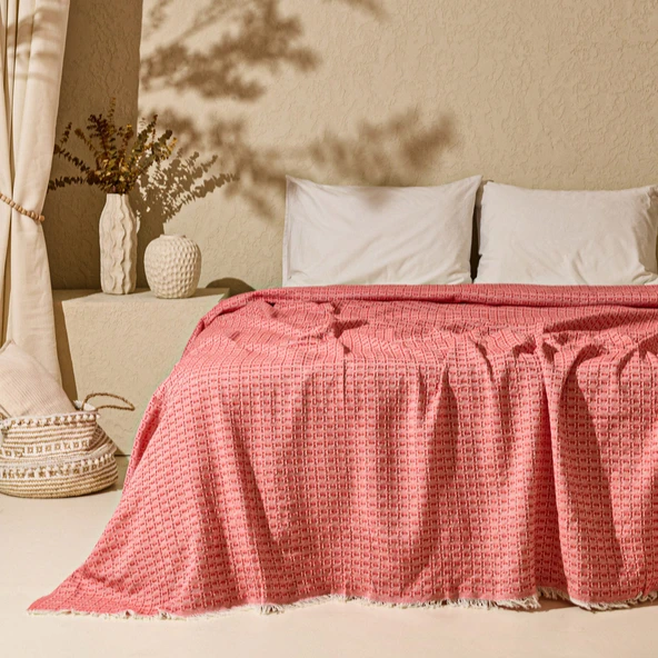 Soft Milva Çift Kişilik Çok Amaçlı Örtü - Kırmızı - 200x230 cm ürün görseli 1