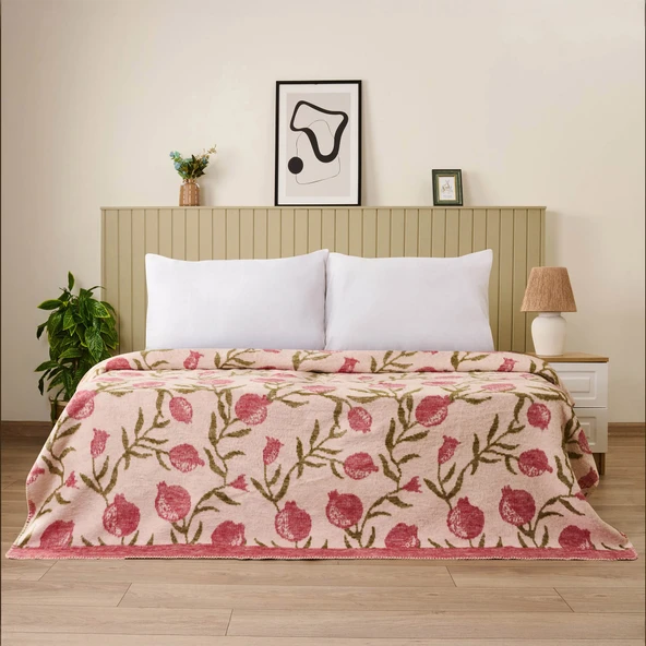 Soft Granate Pamuklu Çift Kişilik Battaniye - Ekru / Kırmızı - 200x220 cm ürün görseli 1