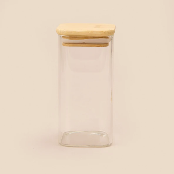 Kare Mantar Kapak Cam Kavanoz - Şeffaf / Açık Kahverengi - 270 ml ürün görseli 1