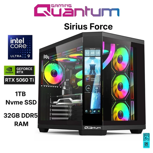 Quantum Gaming Sirius Force Ultra 9 285K 32GB DDR5 1TB NVMe RTX5060Ti 16GB 240mm Sıvı Soğutmalı Gaming Desktop ürün görseli 1