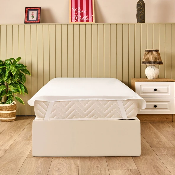 Soft Sane Basic Tek Kişilik Sıvı Geçirmez Lastikli Alez - Beyaz - 100x200 cm ürün görseli 1