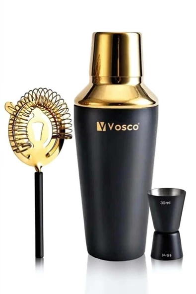 Vosco 3 Parça Paslanmaz Çelik Kokteyl Shaker Seti (Gold) ürün görseli 1