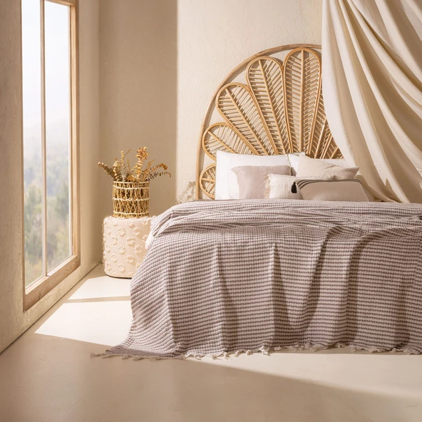 Soft Ecruno Çift Kişilik Yatak Örtüsü - Sütlü Kahverengi / Ekru - 200x220 cm ürün görseli 1