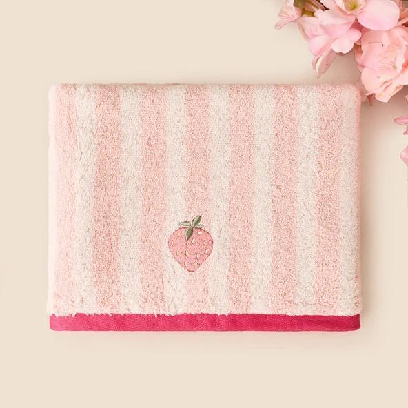 Soft Velin Yüz Havlusu - Ekru / Pembe - 50x80 cm ürün görseli 1