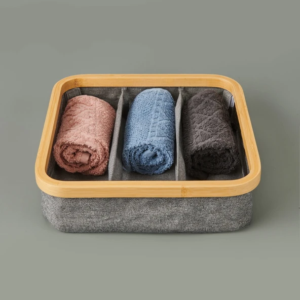 3 Bölmeli Katlanabilir Sepet - Gri - 30x30 cm ürün görseli 1
