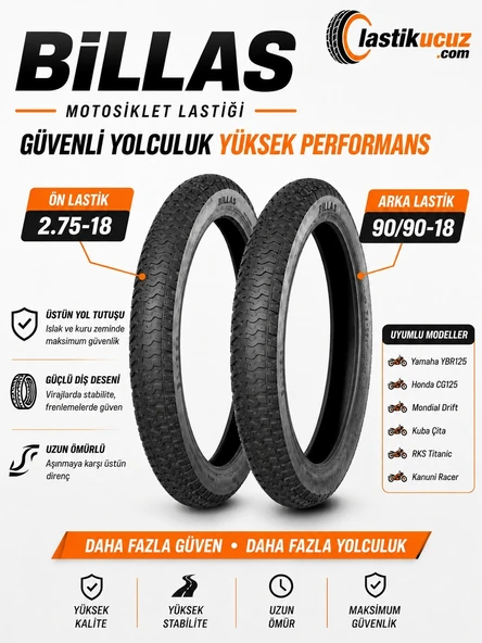 BİLLAS 2.75-18 TT 4PR 42P BL080 ve 90/90-18 TT 4PR 51P BL080 ÖN ARKA TAKIM İÇ LASTİK GEREKTİRİR MOTOSİKLET DIŞ LASTİĞİ ürün görseli 1