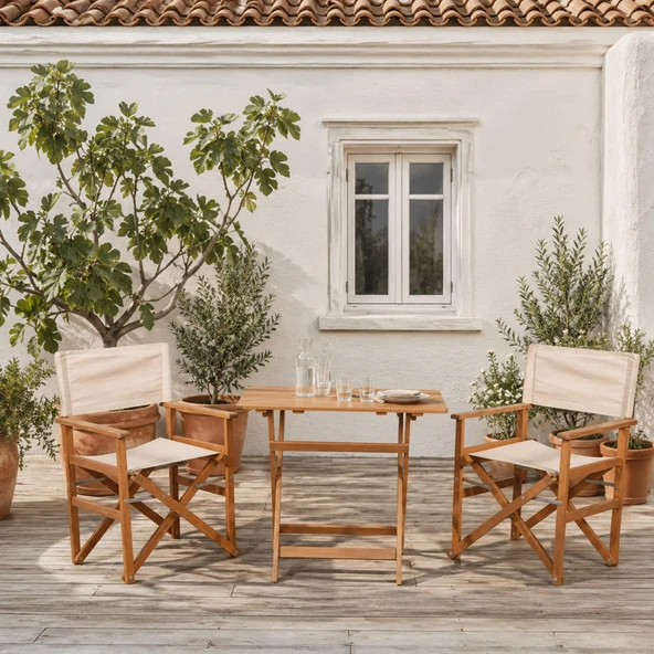 Dekor 2+1 Rejisör Masa Sandalye Seti - Natürel / Bej - 60x80 cm ürün görseli 1