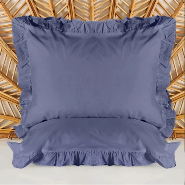 Soft Basic Fırfırlı 2'li Yastık Kılıfı - Lacivert - 50x70 cm ürün görseli 1