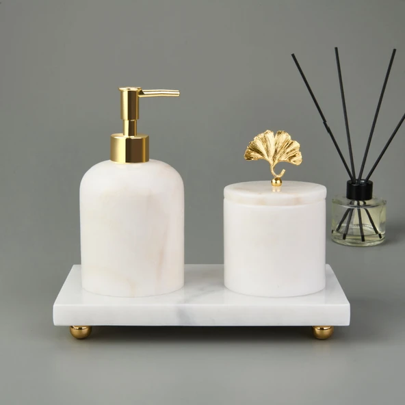 Bath 3'lü Mermer Banyo Seti - Beyaz - Resim 2