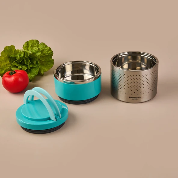 2 Katlı Çelik Yemek Termosu - Mavi - 1,5 lt - Resim 2