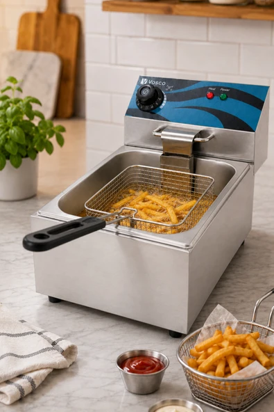 Vosco 6 Litre Tek Hazneli Elektrikli Fritöz – Profesyonel Paslanmaz Çelik Fritöz ürün görseli 1