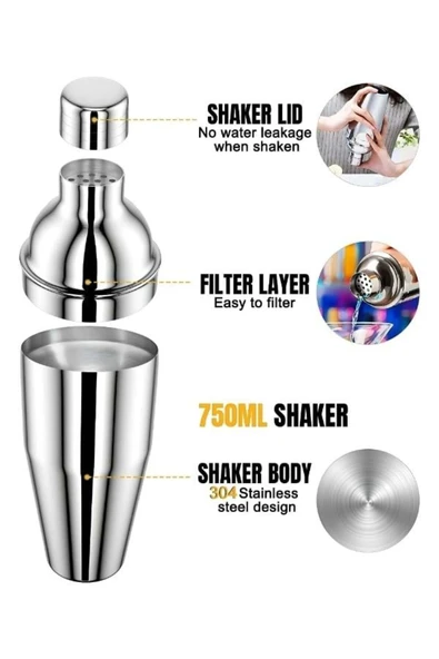 Vosco Kokteyl Shaker 750ml Paslanmaz Çelik - Resim 4