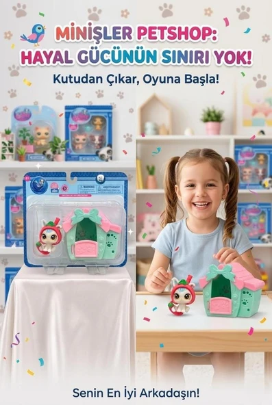 Pet Shop Minişler Çilek Kostümlü Tavşan Miniş Figür ve Kulübe Oyun Seti Seri 3 Işıklı Paket Oyuncak ürün görseli 1