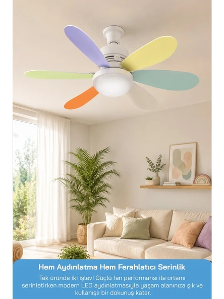 SF-7708 3 LED Aydınlatmalı Sessiz Tavan Vantilatörü Kumandalı 6 Kanatlı ürün görseli 1