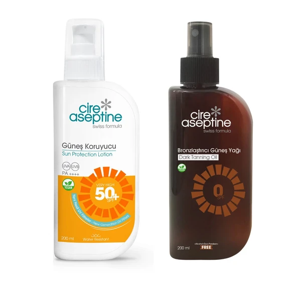 Cire Aseptine Güneş Koruyucu 50 SPF 200ml + Bronzlaştırıcı Güneş Yağı 0 Spf 200 ml 2 li Set ürün görseli 1