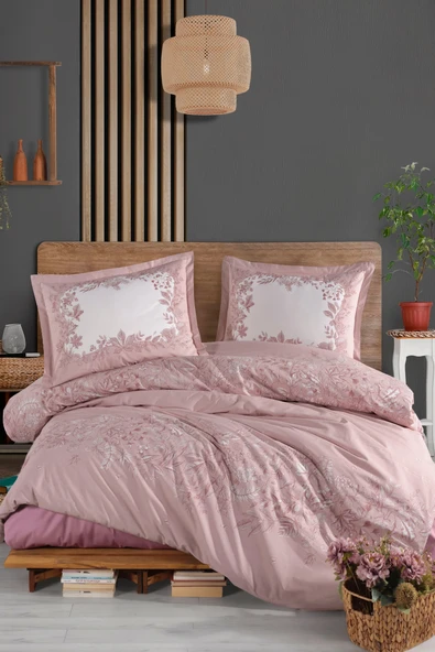 Clasy Ranforce %100 Pamuk Nevresim Takımı Çift Kişilik Serel Pembe ürün görseli 1
