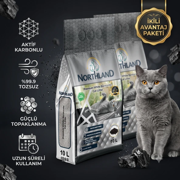 NORTHLAND Doğal Aktif Karbonlu Kedi Kumu 10 LT X 2 ADET ürün görseli 1