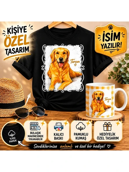 Kişiye Özel Tarçın Baskılı Sevimli Köpek Temalı Hediye Seti  Tişört & Kupa Kombini ürün görseli 1