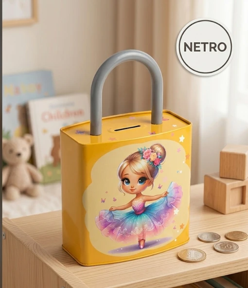 KİLİT Şeklinde Dev Boy Kumbara 26x17 Cm Hediyelik Metal Kumbara KAPAKLI kolay açılabilir model sarı renk ürün görseli 1
