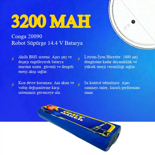 Conga 20090 Robot Süpürge 3200 mAh Batarya - Resim 3