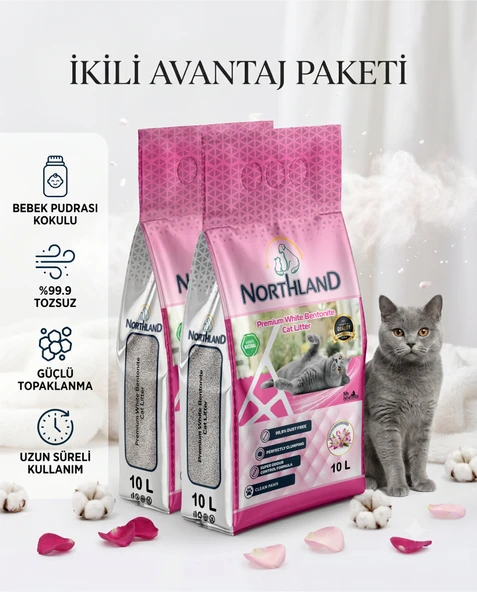 NORTHLAND Bebek Pudrası Kokulu Kedi Kumu 10 LT X 2 ADET ürün görseli 1