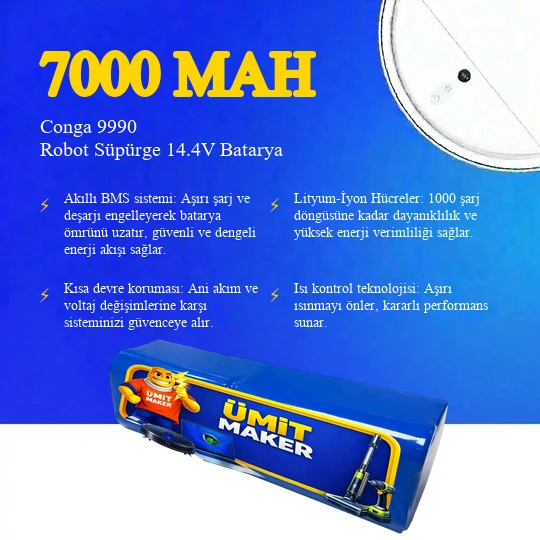 Conga 9990 Robot Süpürge 7000 mAh Batarya - Resim 3