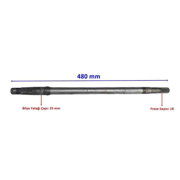 E-Yük Arabası Volta Arka Aks 480 Mm Bilya Yatağı 25 Mm 18 Freze Öm ürün görseli 1