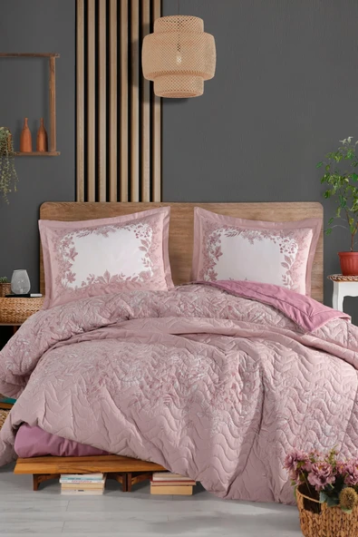 Clasy Ranforce %100 Pamuk Çift Kişilik Dört Mevsim Set Serel V1 Pembe ürün görseli 1