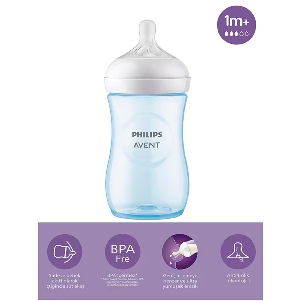 Philips Avent SCY903/21 Natural Response PP 1+ Ay Mavi Biberon 260 ml ürün görseli 1