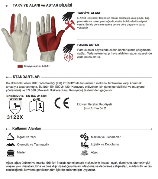 1 Çift Deri Eldiven  Starline E-1203 3123X No:10 Xl - Resim 3